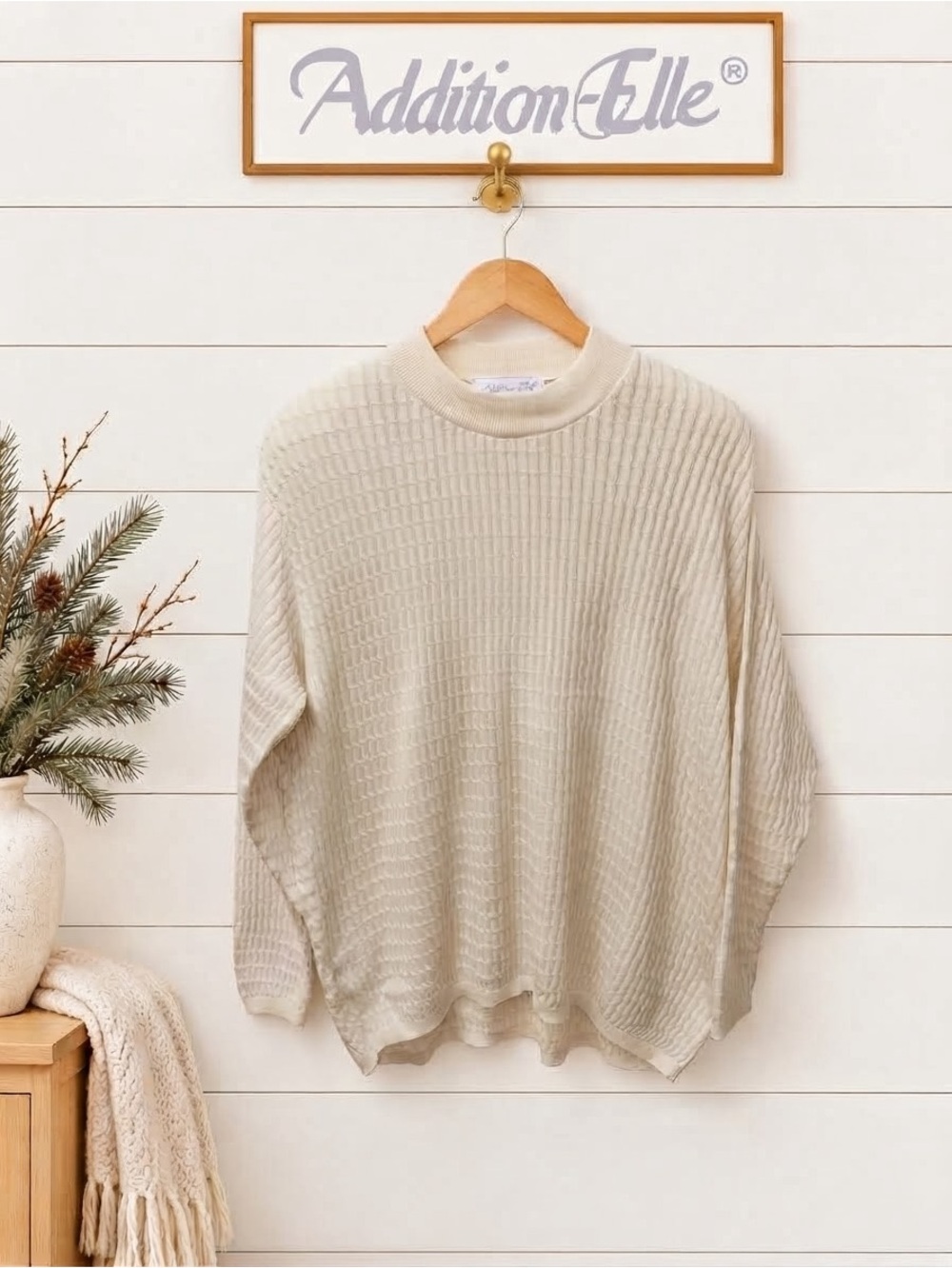 Addition Elle – Chandail en tricot décontracté – Blanc cassé/Crème – Taille XL